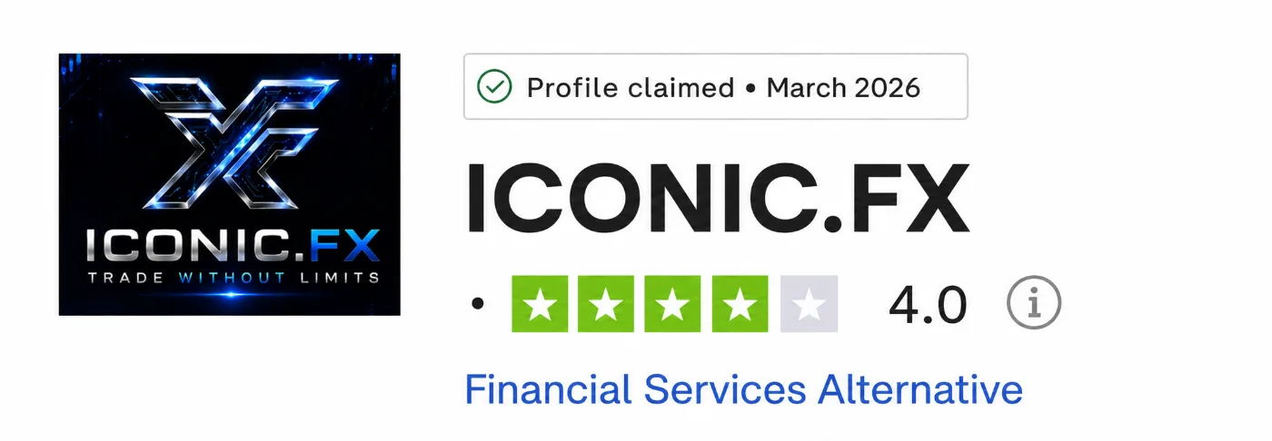 ICONIC.FX rated 4.0 on Trustpilot — profile claimed March 2026, Financial Services Alternative